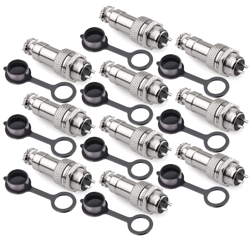 DIYhz GX16 2 Pins Panel Metal Mount Circular Metal Aviation Connector Adapter Male Female Plug Socket with Waterproof Cap (10 Pcs) - Image 1